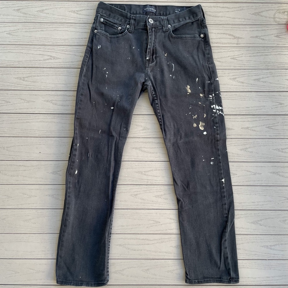 Bullhead Men’s Slim Jeans Black Splatter Print Denim 30x30